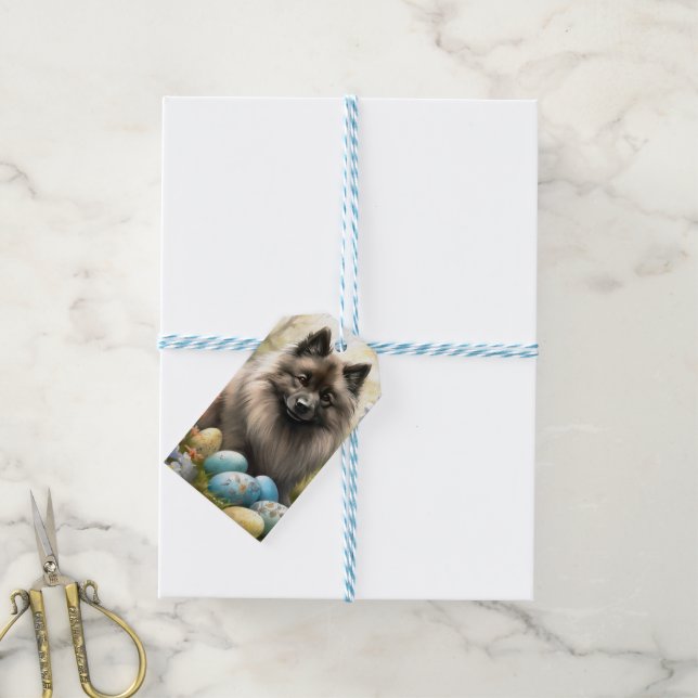 Keeshond with Easter Eggs Gift Tags (With Twine)