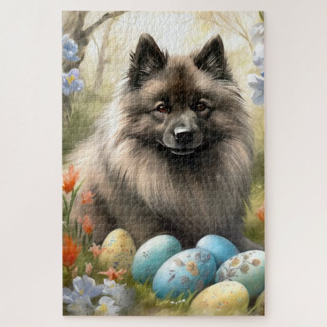 Keeshond with Easter Eggs Jigsaw Puzzle (Vertical)