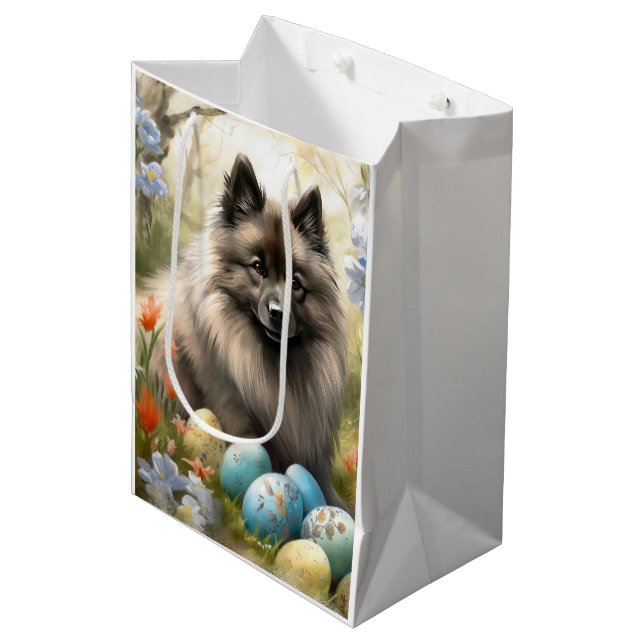 Keeshond with Easter Eggs Medium Gift Bag (Front Angled)