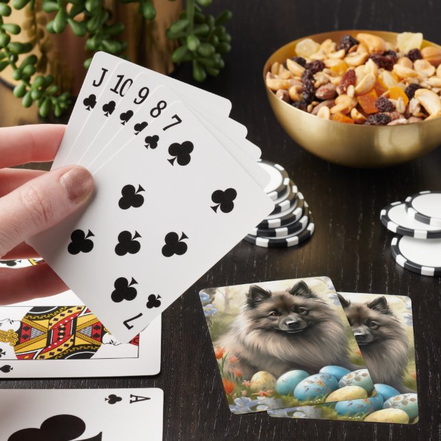 Keeshond with Easter Eggs Playing Cards (In Situ)