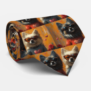 Keeshond with Heart Roses Valentine's Day Tie