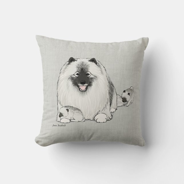 Keeshond with Puppies Throw Pillow (Front)