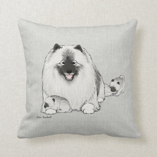 Keeshond with Puppies Throw Pillow