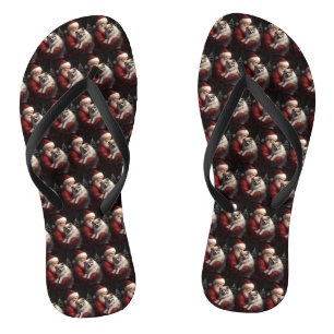 Keeshond With Santa Claus Festive Christmas Flip Flops