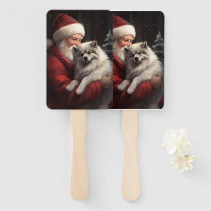 Keeshond With Santa Claus Festive Christmas Hand Fan