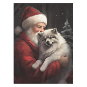 Keeshond With Santa Claus Festive Christmas Tablecloth