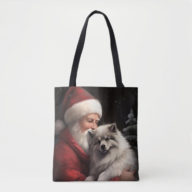 Keeshond With Santa Claus Festive Christmas Tote Bag (Front)