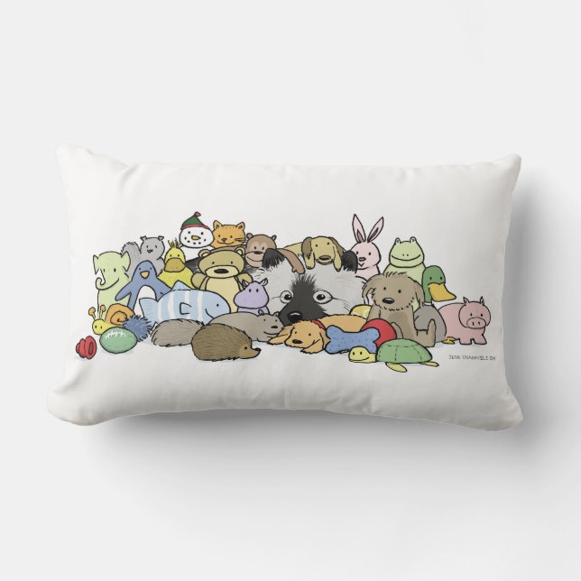 Keeshond with Toys Lumbar Pillow (Front)