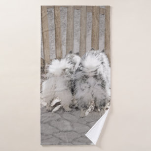 Keeshonds at the Gate Painting - Original Dog Art Bath Towel Set