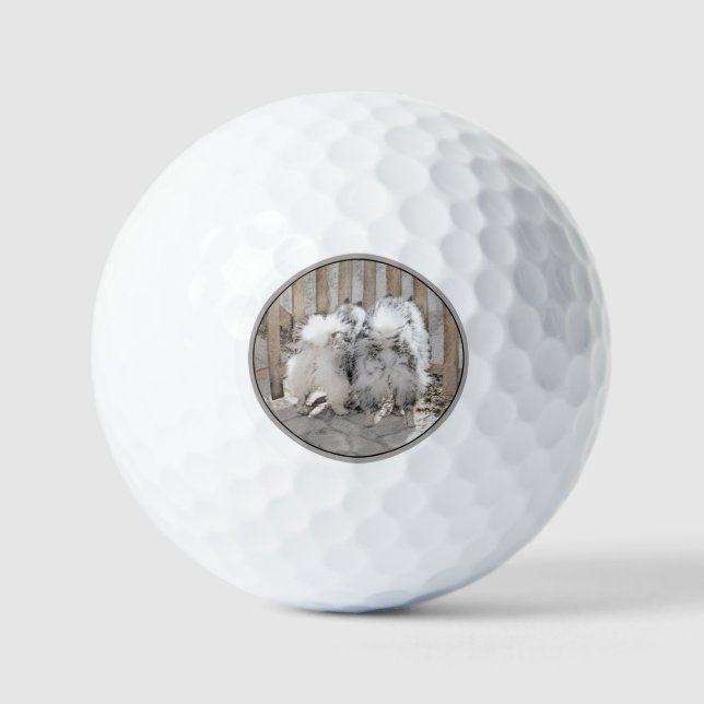 Keeshonds at the Gate Painting - Original Dog Art Golf Balls (Front)