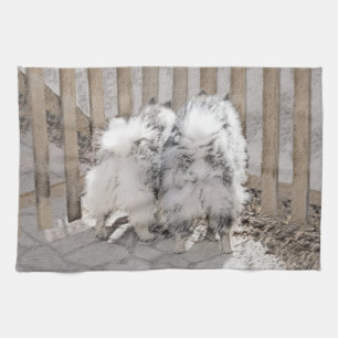 Keeshonds at the Gate Painting - Original Dog Art Kitchen Towel