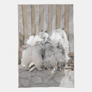 Keeshonds at the Gate Painting - Original Dog Art Kitchen Towel