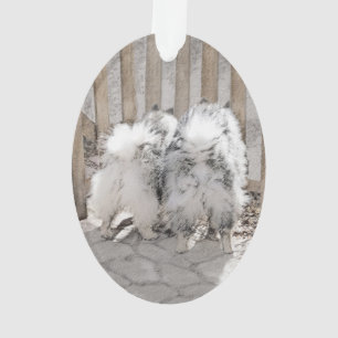 Keeshonds at the Gate Painting - Original Dog Art Ornament