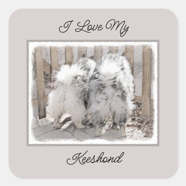 Keeshonds at the Gate Painting - Original Dog Art Square Sticker (Front)