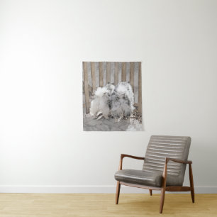 Keeshonds at the Gate Painting - Original Dog Art Tapestry