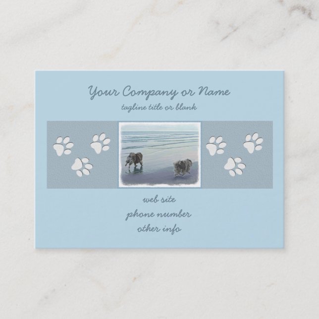 Keeshonds at the Seashore Painting Dog Art Business Card (Front)