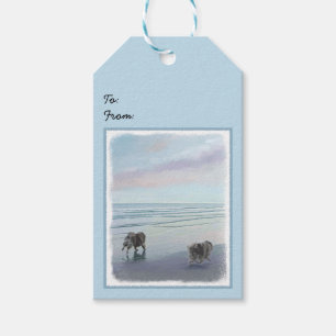 Keeshonds at the Seashore Painting Dog Art Gift Tags