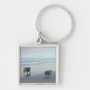 Keeshonds at the Seashore Painting Dog Art Keychain