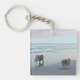 Keeshonds at the Seashore Painting Dog Art Keychain