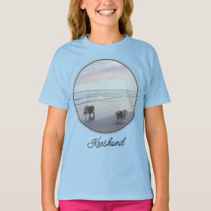 Keeshonds at the Seashore Painting Dog Art T-Shirt