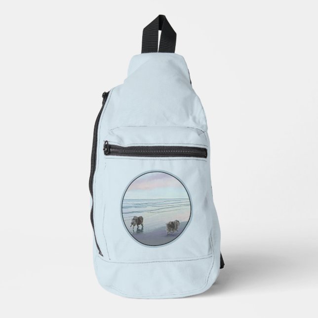 Keeshonds Painting Seashore Beach Original Dog Art Sling Bag (Front)