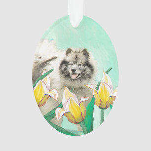 Keeshony in Tulips Peinture mignonne Original Chie