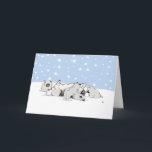 Keesies in the Snow | Keeshond Christmas Custom Holiday Card<br><div class="desc">Cute winter scene of a Keeshond with puppies playing in the snow. An original Christmas card for Keesie lovers. Inside text: "Merry Christmas." This greeting can be personalized with your own sentiment. Visit Jenn's Doodle World for even more Keeshond Christmas cards and products featuring this adorable dogs design.</div>