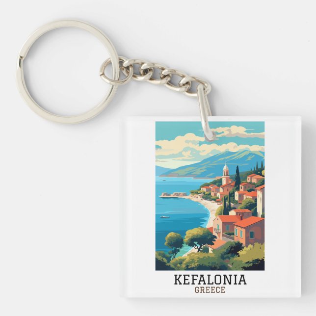 Kefalonia Greece Retro Vintage Travel Keychain (Front)