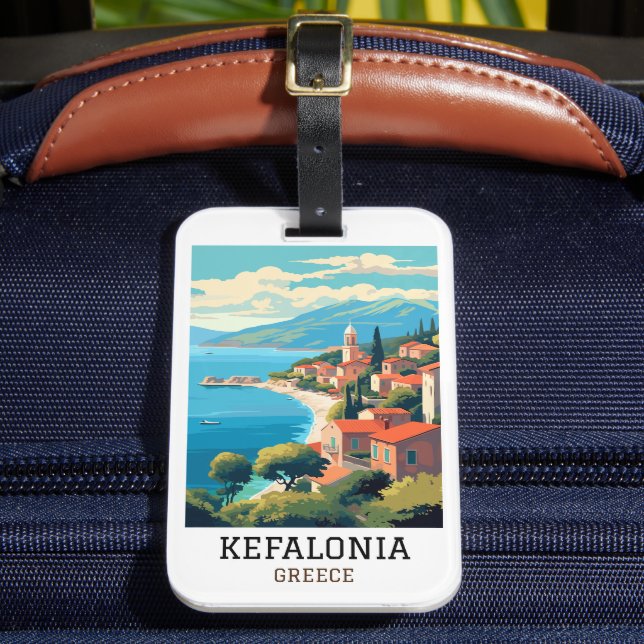 Kefalonia Greece Retro Vintage Travel Luggage Tag (Front Insitu 2)