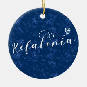Kefalonia Heart Flag, Cephalonia, Greek Islands Ceramic Ornament