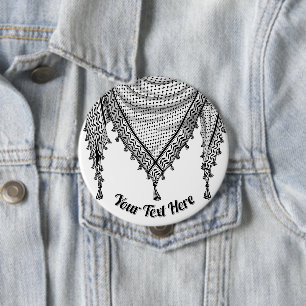 Keffiyeh Palestinian Scarf Traditional Fabric 4 Inch Round Button