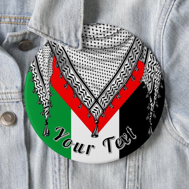 Keffiyeh Palestinian Scarf Traditional Fabric 6 Inch Round Button (In Situ)