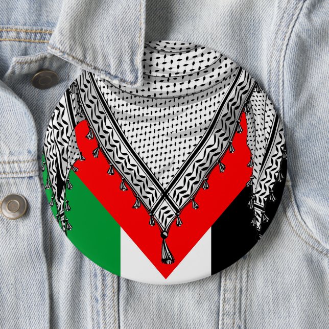 Keffiyeh Palestinian Scarf Traditional Fabric 6 Inch Round Button (In Situ)