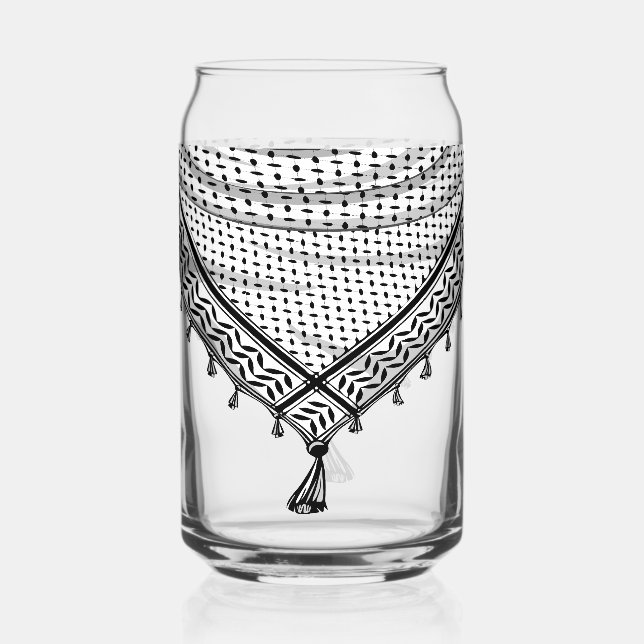Keffiyeh Palestinian Scarf Traditional Fabric Can Glass (Front)