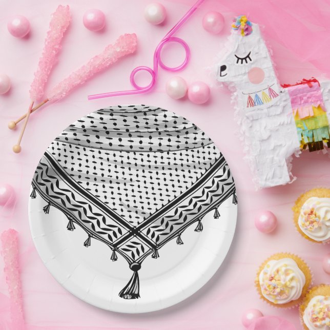 Keffiyeh Palestinian Scarf Traditional Fabric Paper Plate (Party)
