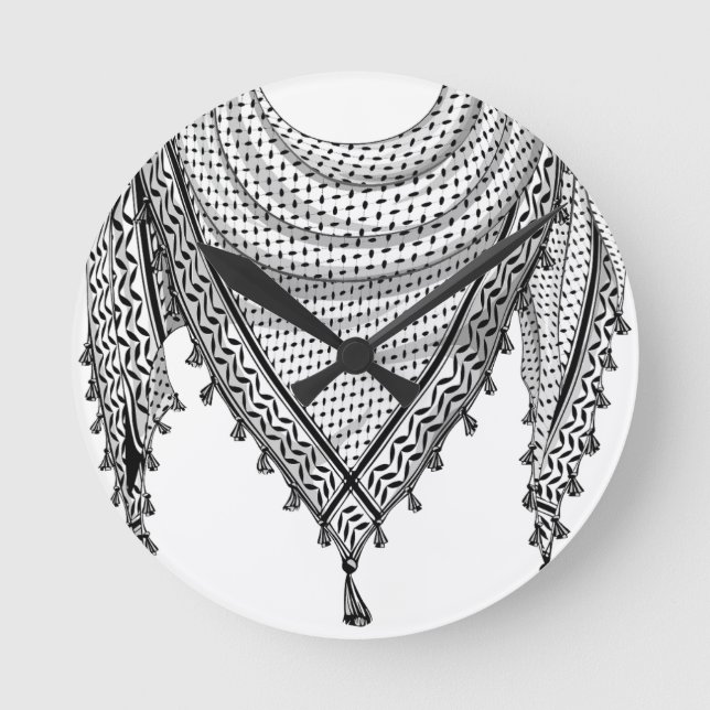 Keffiyeh Palestinian Scarf Traditional Fabric Round Clock (Front)