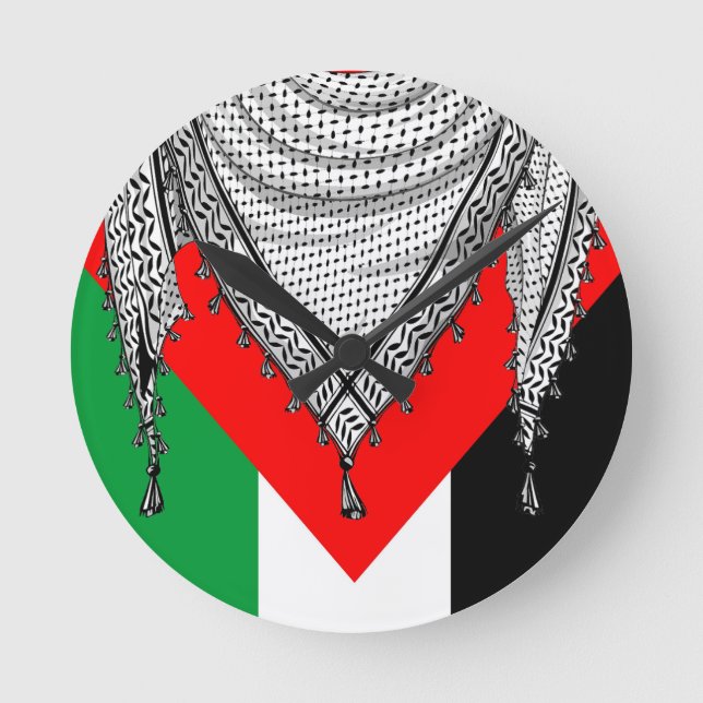Keffiyeh Palestinian Scarf Traditional Fabric Round Clock (Front)