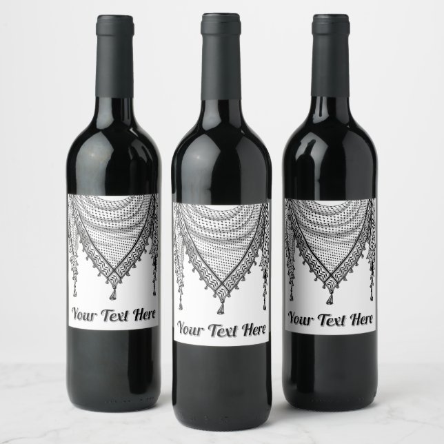 Keffiyeh Palestinian Scarf Traditional Fabric Wine Label (Bottles)