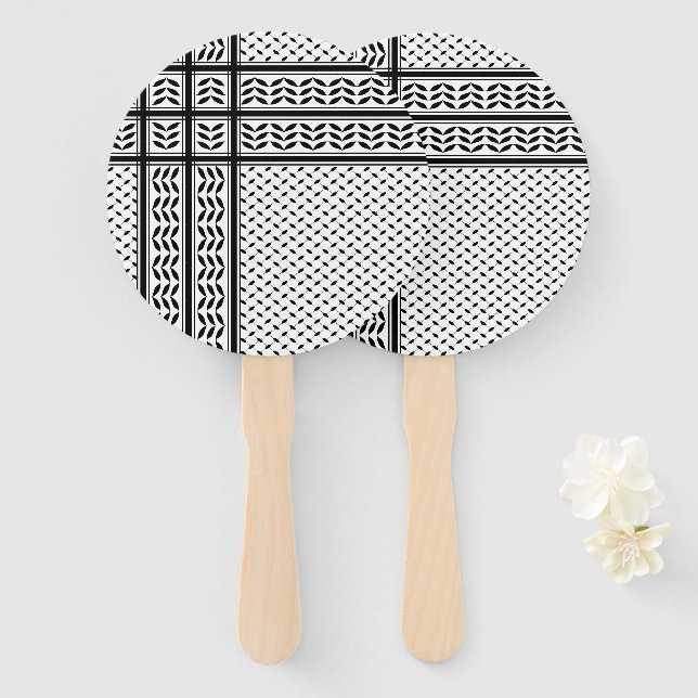 Keffiyeh Symbol of Palestine Resistance Pattern Hand Fan (Front and Back)