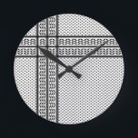 Keffiyeh Symbol of Palestine Resistance Pattern Round Clock<br><div class="desc">Fast forward to the 1960s and the rise of the Palestinian resistance movement,  the prominent Palestinian politician,  Yasser Arafat,  further solidified this meaning behind the keffiyeh. The keffiyeh became Arafat’s personal trademark as he draped it over his right shoulder to resemble the pre-1948 map of Palestine.</div>