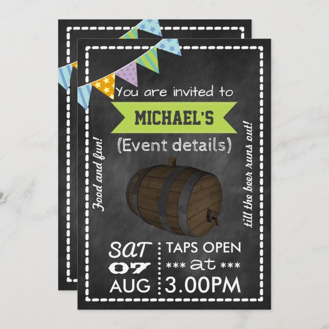 Keg Party Personalized Retro Chalkboard Invitation (Front/Back)