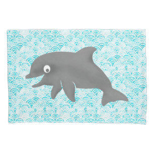 Keiki Watercolor Dolphin Wave Reversible Pillowcase
