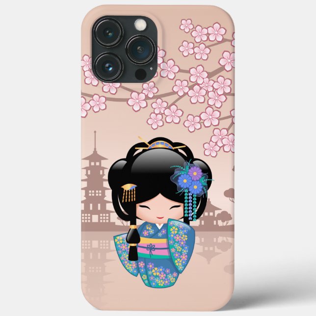 Keiko Kokeshi Doll - Blue Kimono Geisha Girl Case-Mate iPhone Case (Back)