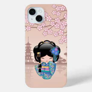 Keiko Kokeshi Doll - Blue Kimono Geisha Girl iPhone 15 Mini Case