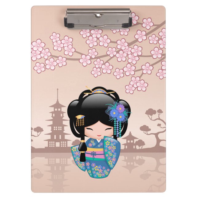 Keiko Kokeshi Doll - Blue Kimono Geisha Girl Clipboard (Front)