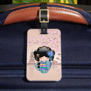 Keiko Kokeshi Doll - Blue Kimono Geisha Girl Luggage Tag