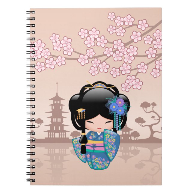 Keiko Kokeshi Doll - Blue Kimono Geisha Girl Notebook (Front)