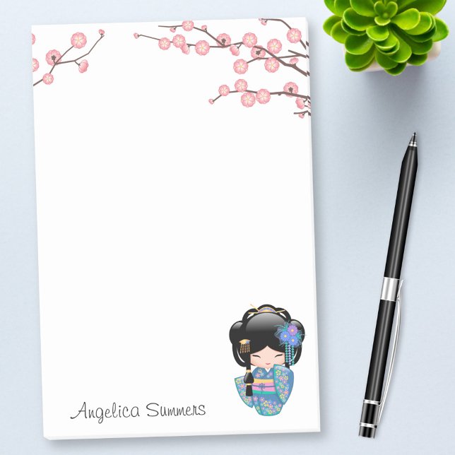 Keiko Kokeshi Doll - Blue Kimono Geisha Girl Post-it Notes (Creator Uploaded)