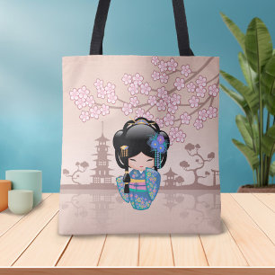 Keiko Kokeshi Doll - Blue Kimono Geisha Girl Tote Bag