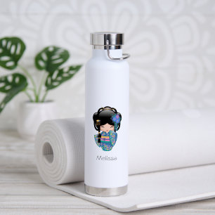 Keiko Kokeshi Doll - Blue Kimono Geisha Girl Water Bottle
